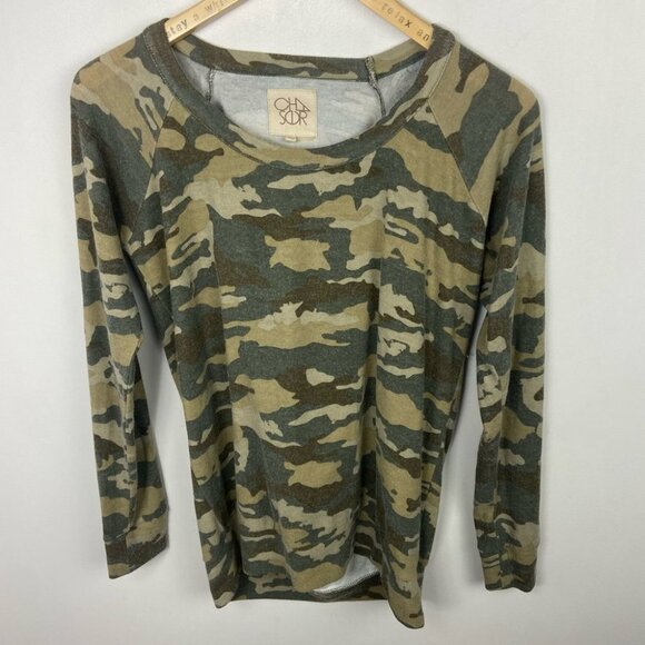 Chaser Green Camo Long Sleeve Sweatshirt Size XS Camouflage Open Back Sweater - Picture 9 of 9